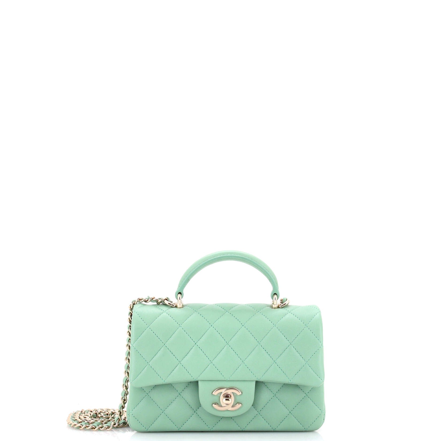 Classic Single Flap Top Handle Bag Quilted Lambskin Mini
