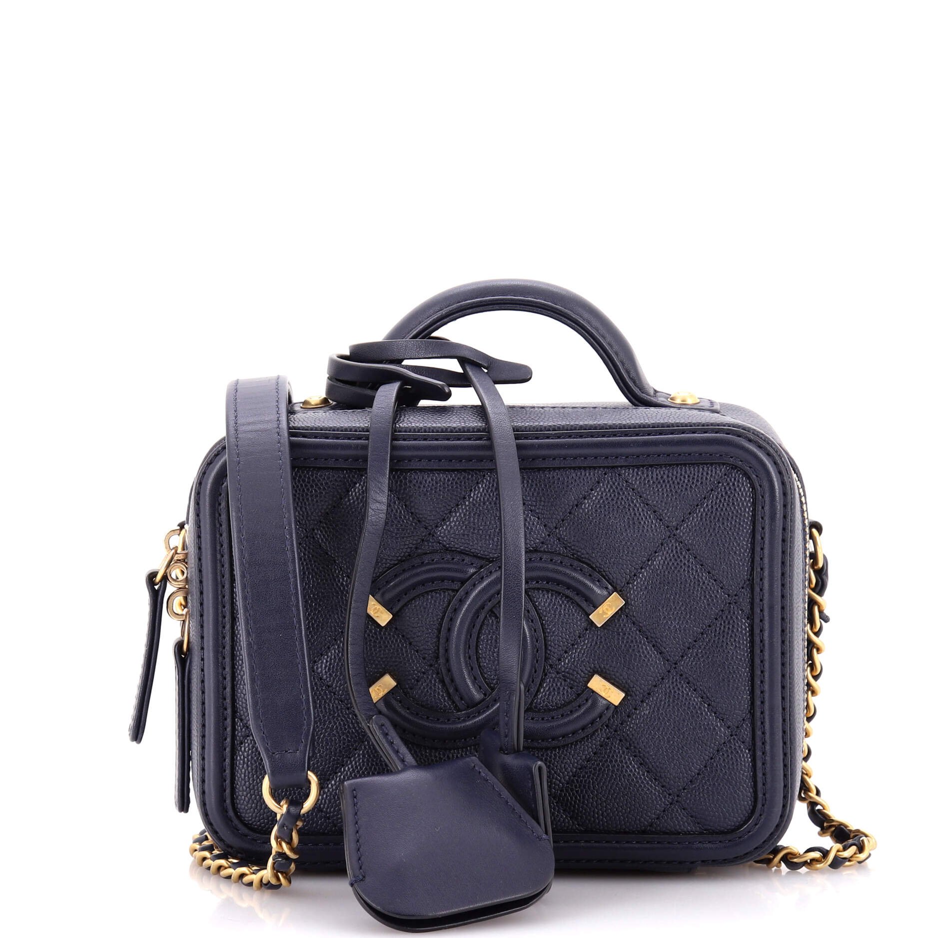 Filigree Vanity Case Quilted Caviar Small