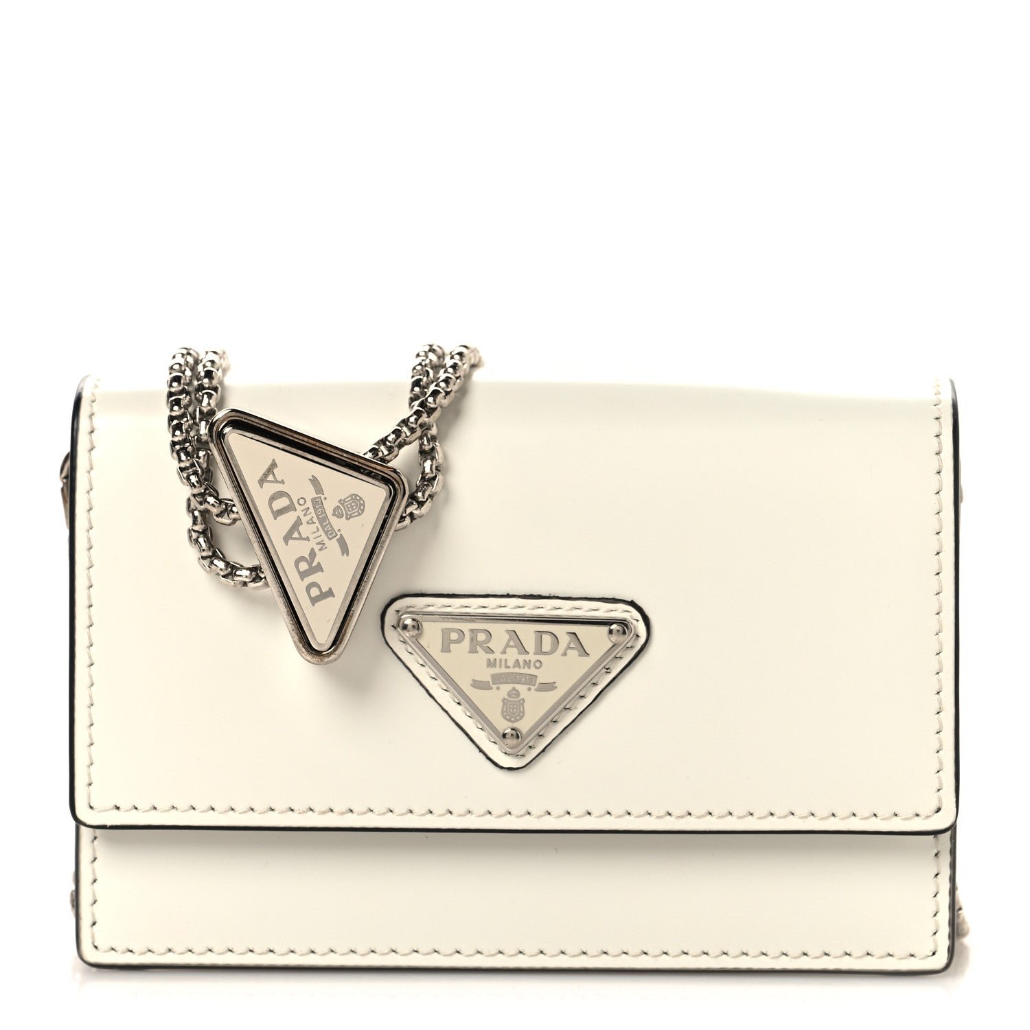 Prada Spazzolato Card Holder With Chain White