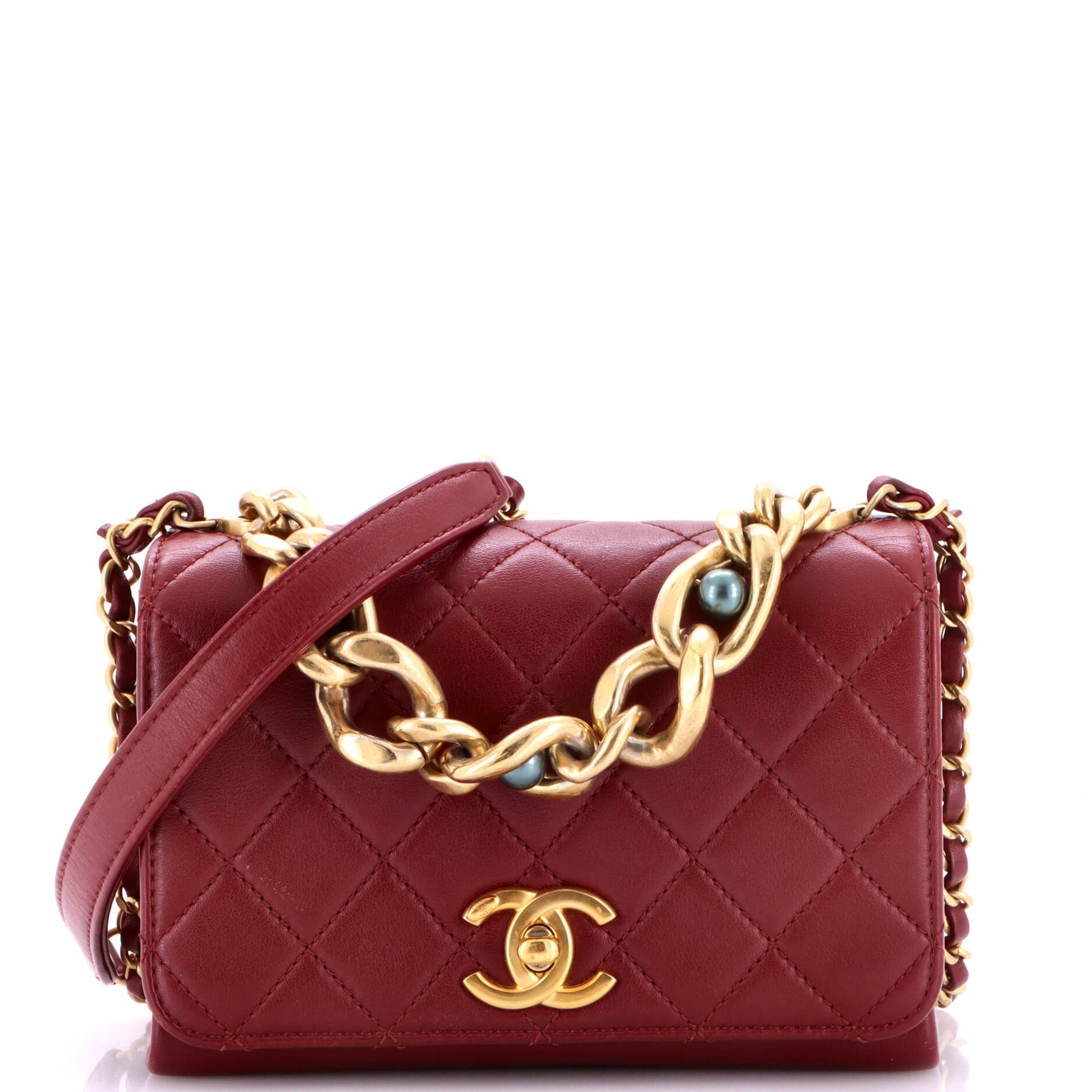 Pearl Boy Chain Flap Bag Quilted Calfskin Mini