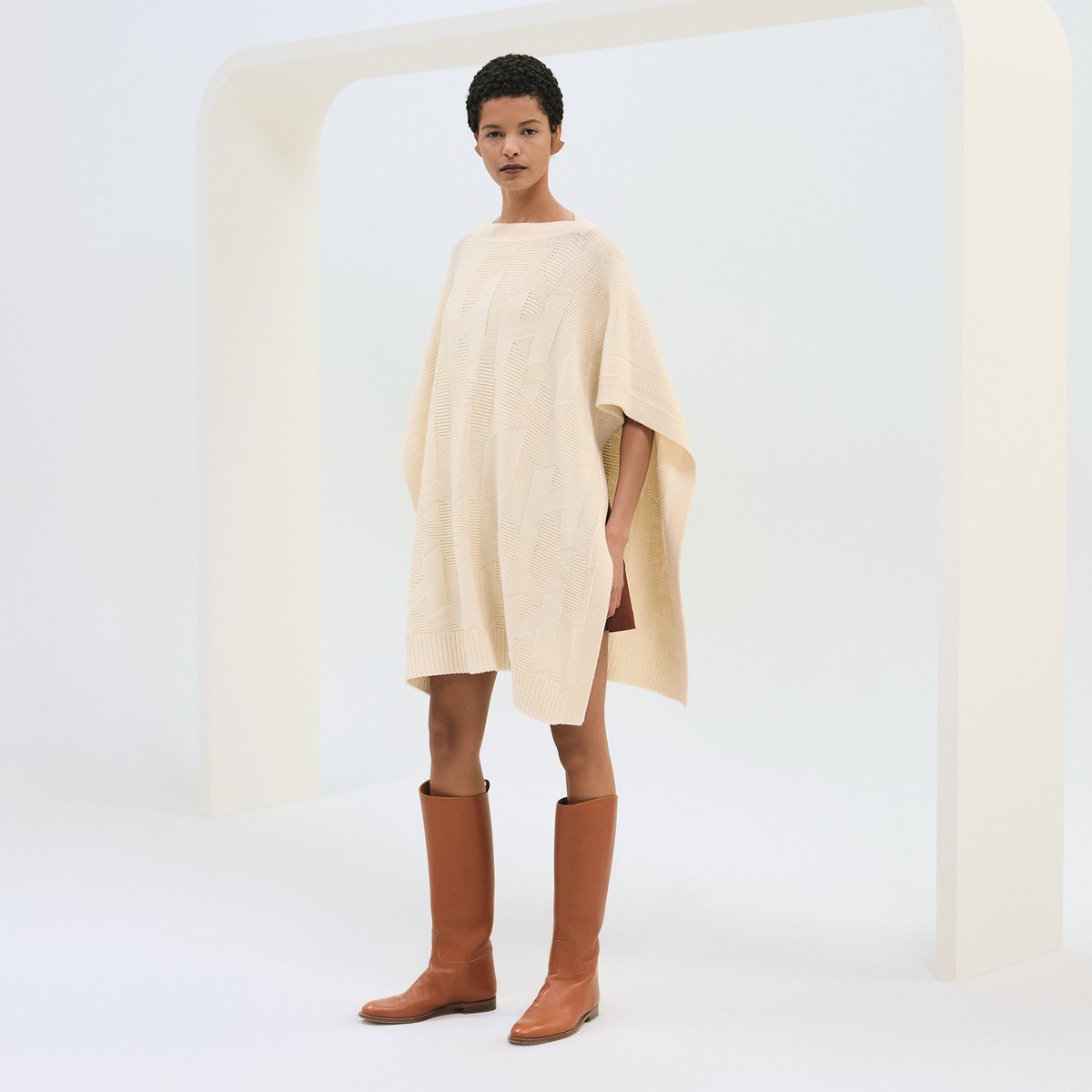 Blanc Naturel "H" Rectangular Cape Poncho