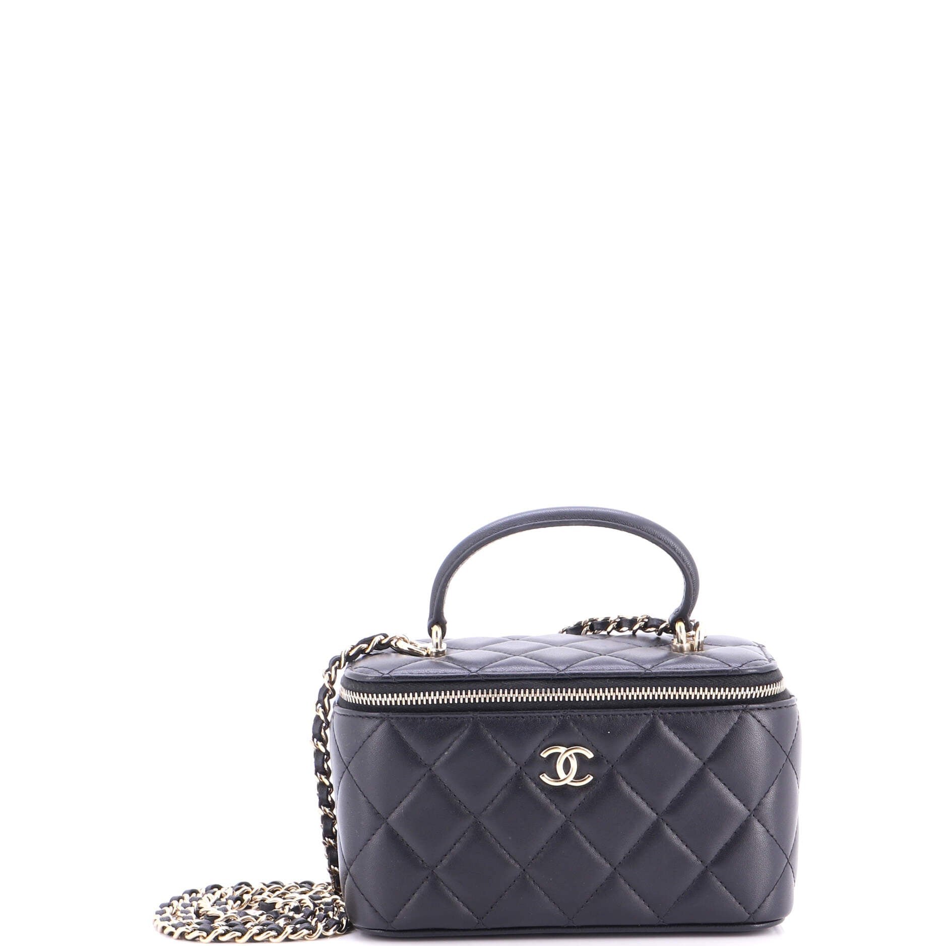 Classic Top Handle Vanity Case with Chain Quilted Lambskin Small