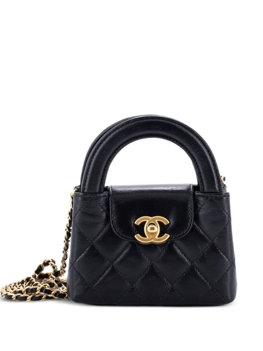 Kelly Top Handle Shopping Bag Quilted Shiny Aged Calfskin Nano crossbody bag