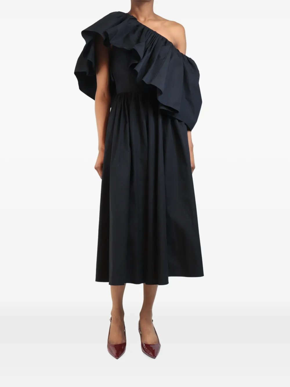 ruffled one-shoulder midi dress