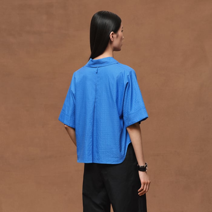 Bleu Cobalt Cropped Polo Blouse