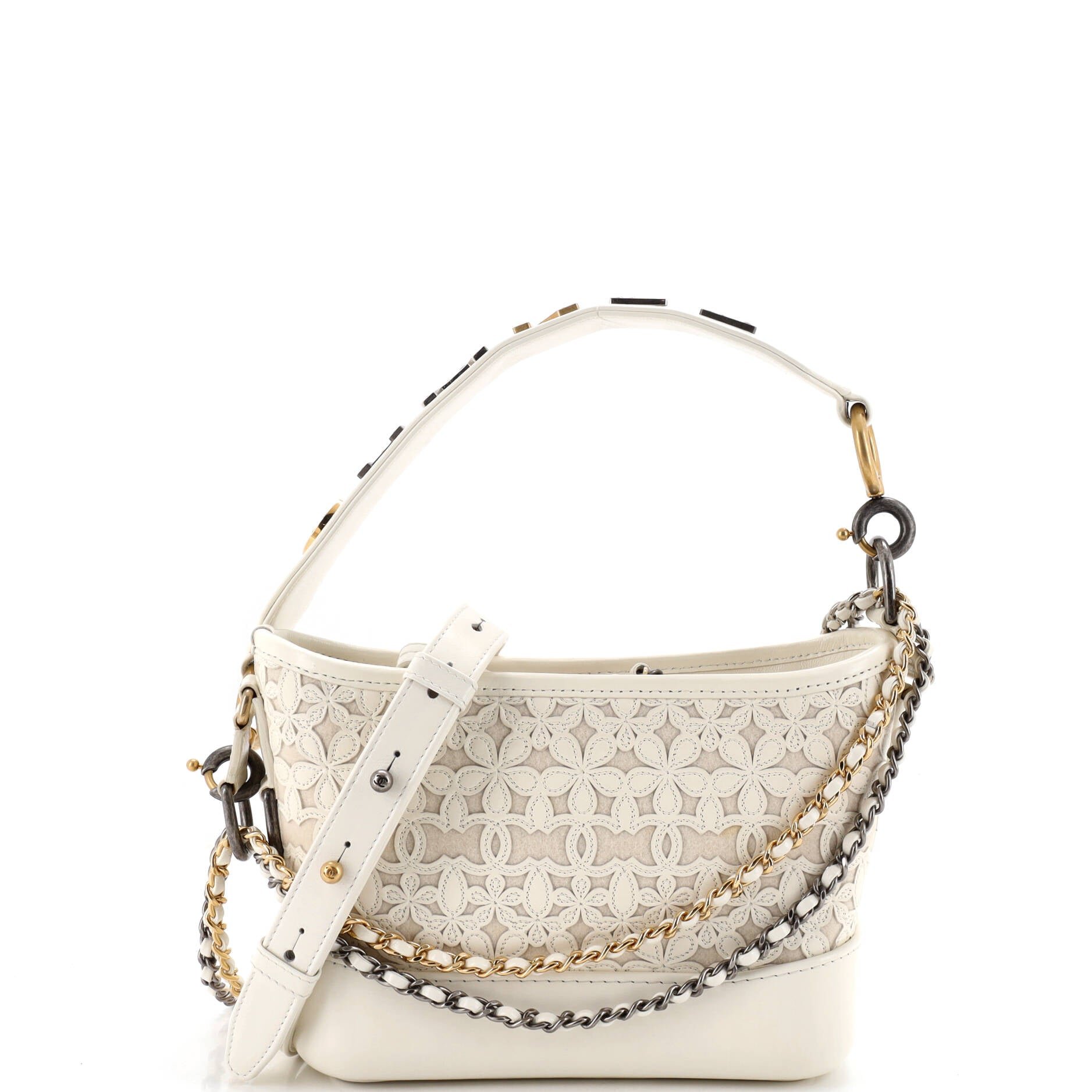 Gabrielle Hobo with Logo Handle Laser Cut Calfskin and Wool Felt Small