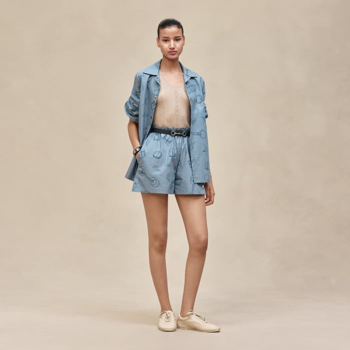 Bleu Adriatique "Cahier Du Colporteur" Shorts With Elastic Waist