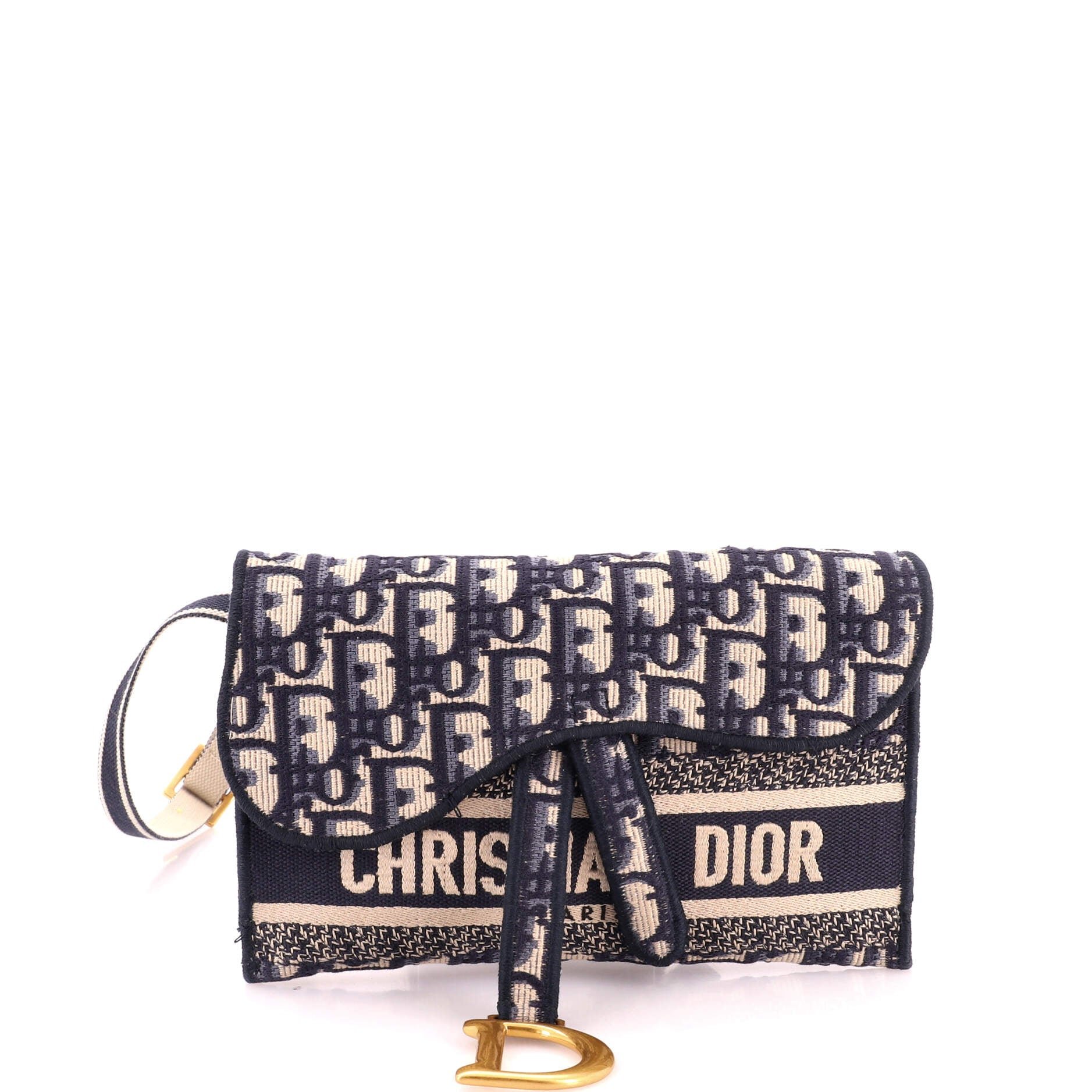 Saddle Slim Belt Pouch Logo Embroidered Oblique Canvas