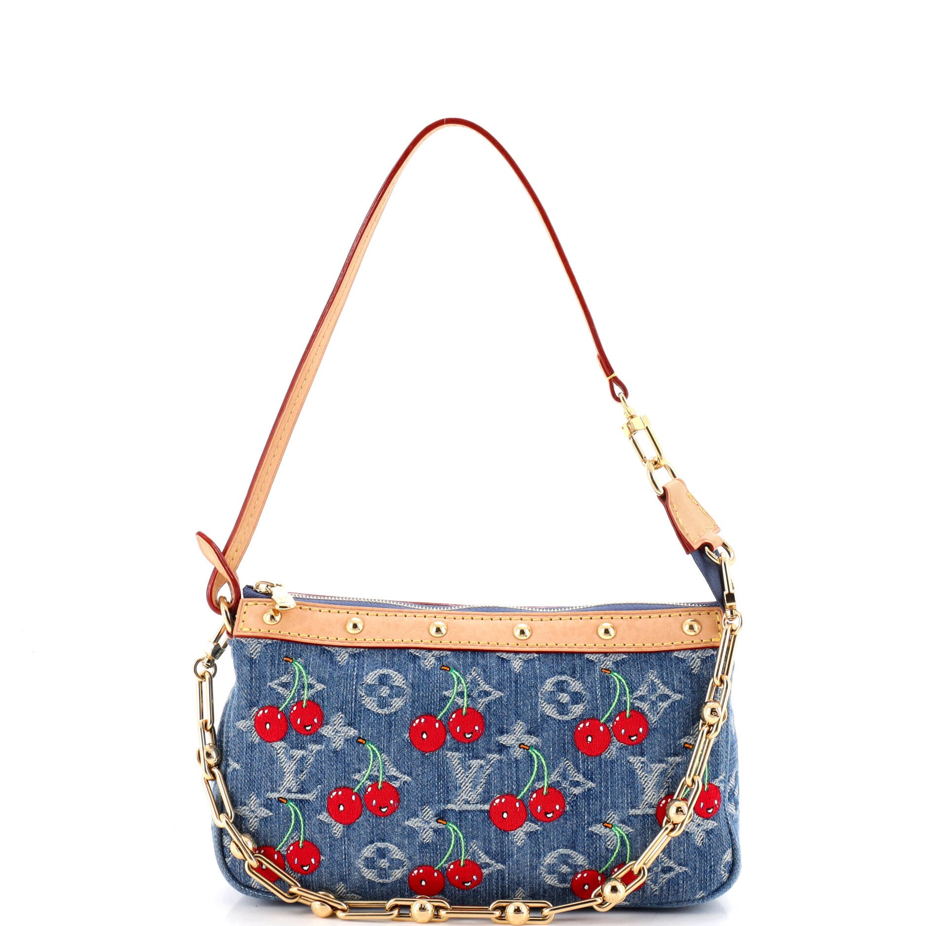 x Takashi Murakami Chain Pochette Accessoires NM Limited Edition Monogram Cerises Denim