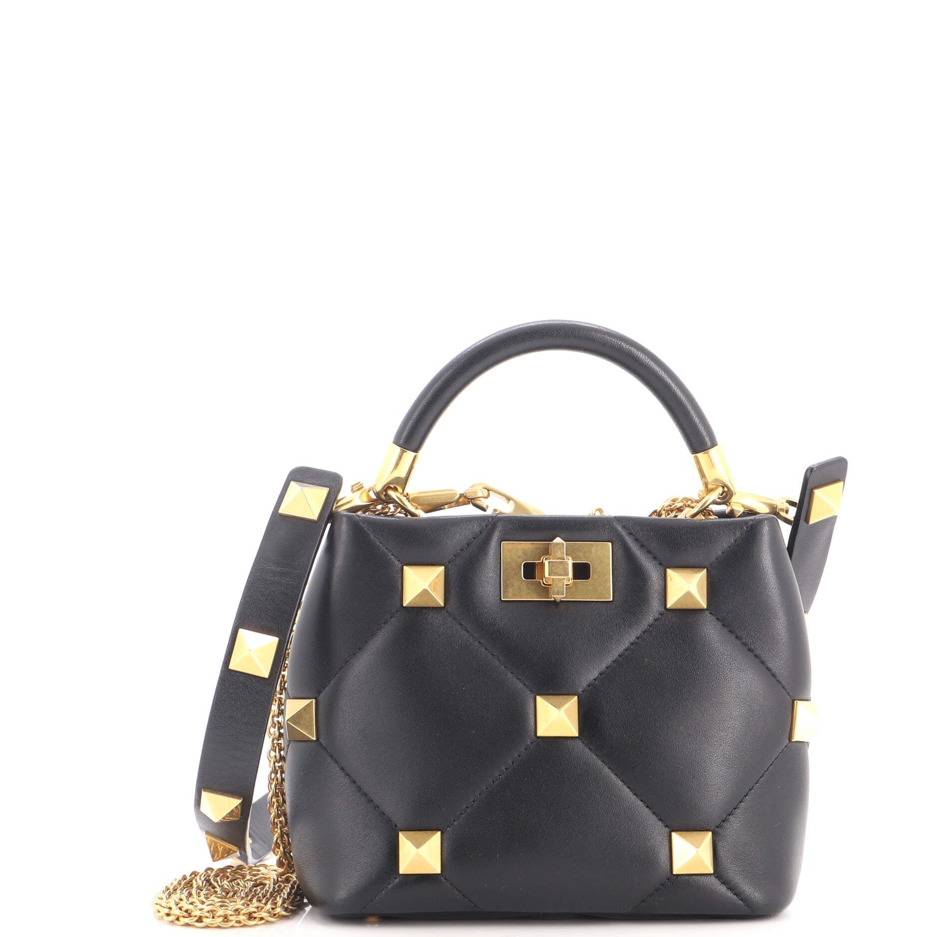Roman Stud Top Handle Bag Quilted Leather Small