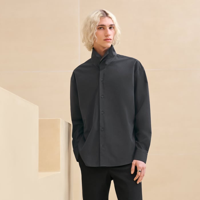 Noir Boxy Fit Shirt With Twin Collar
