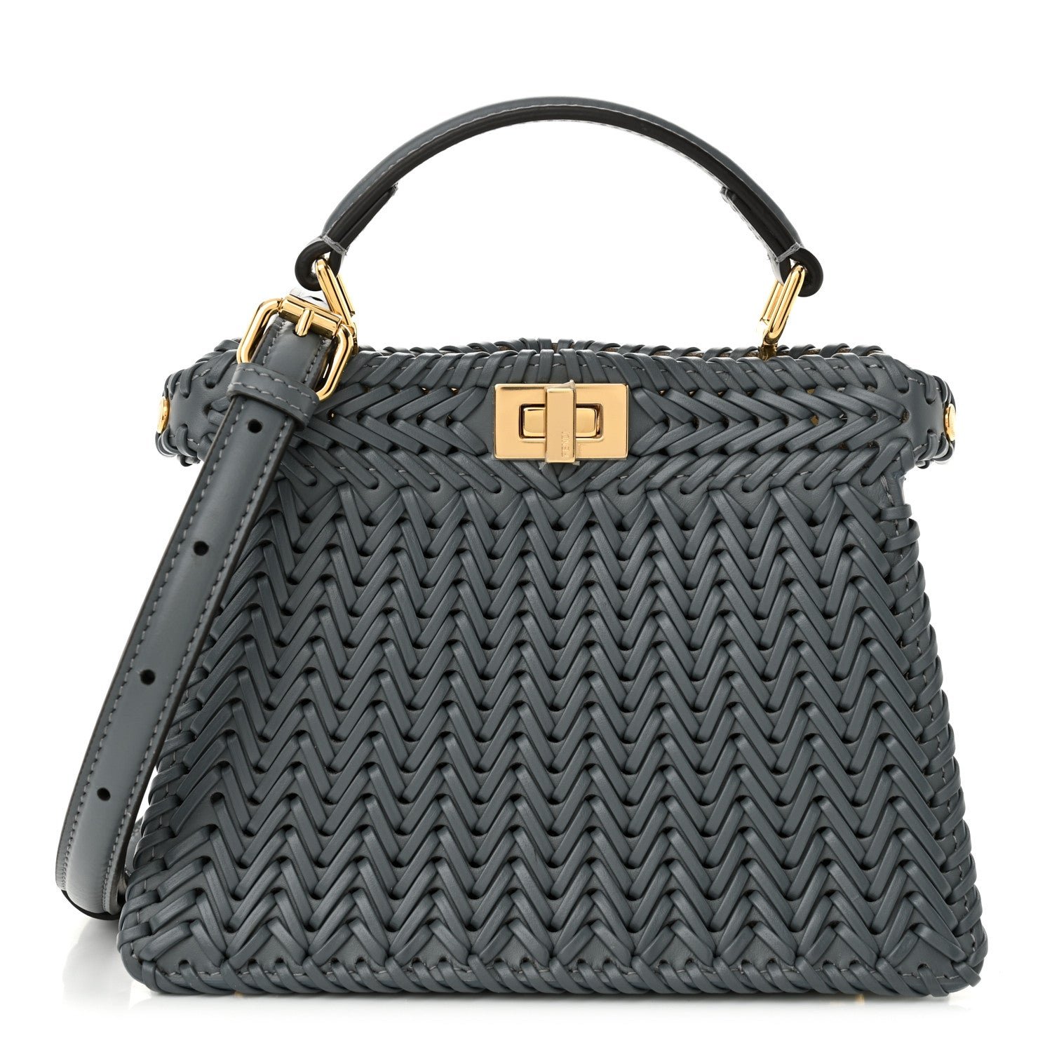 Fendi Vitello King Shiny Nappa Intreccio Petite Peekaboo I SEE U Satchel Tempesta