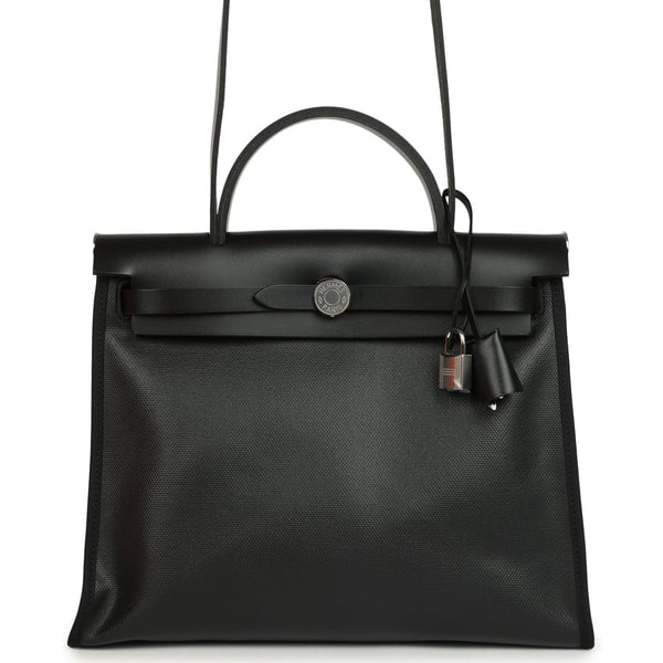 Hermes Hermes Herbag Zip PM 31 Black and Ecru Toile H Berline and Black Vache Hunter Palladium Hardware