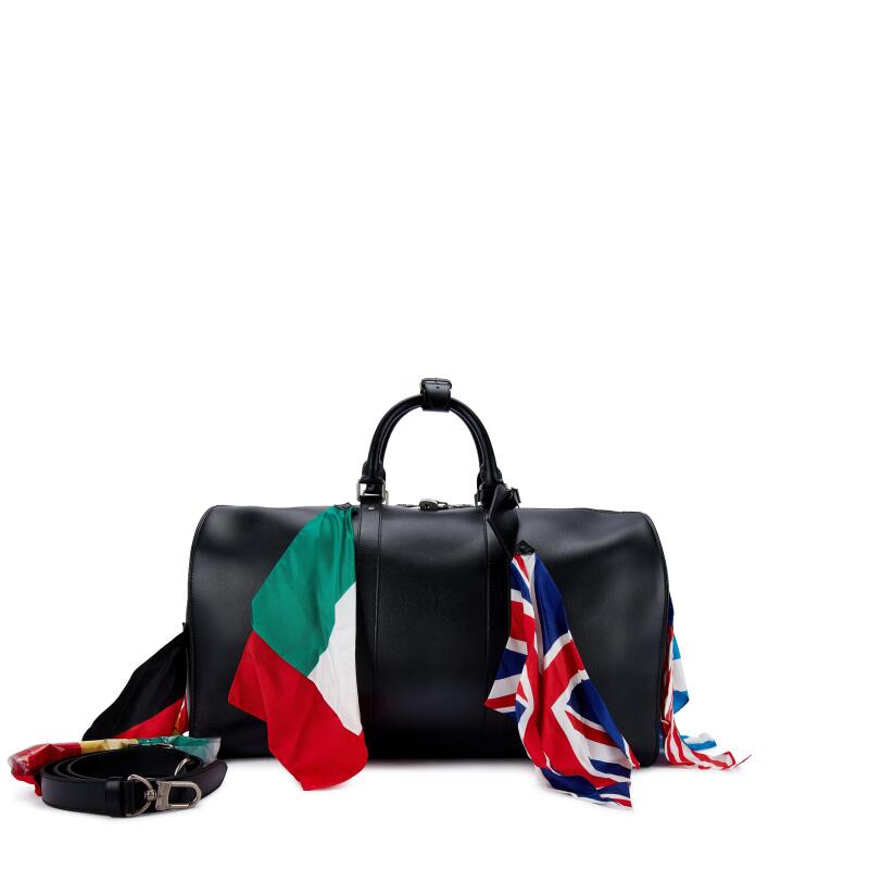 Louis Vuitton Limited Edition Black Calfskin Flags Keepall Bandoulière 50 Silver Hardware, 2019