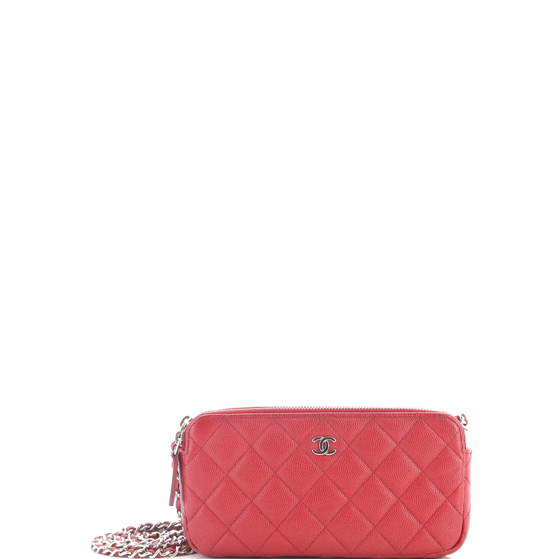 Double Zip Clutch with Chain Quilted Caviar