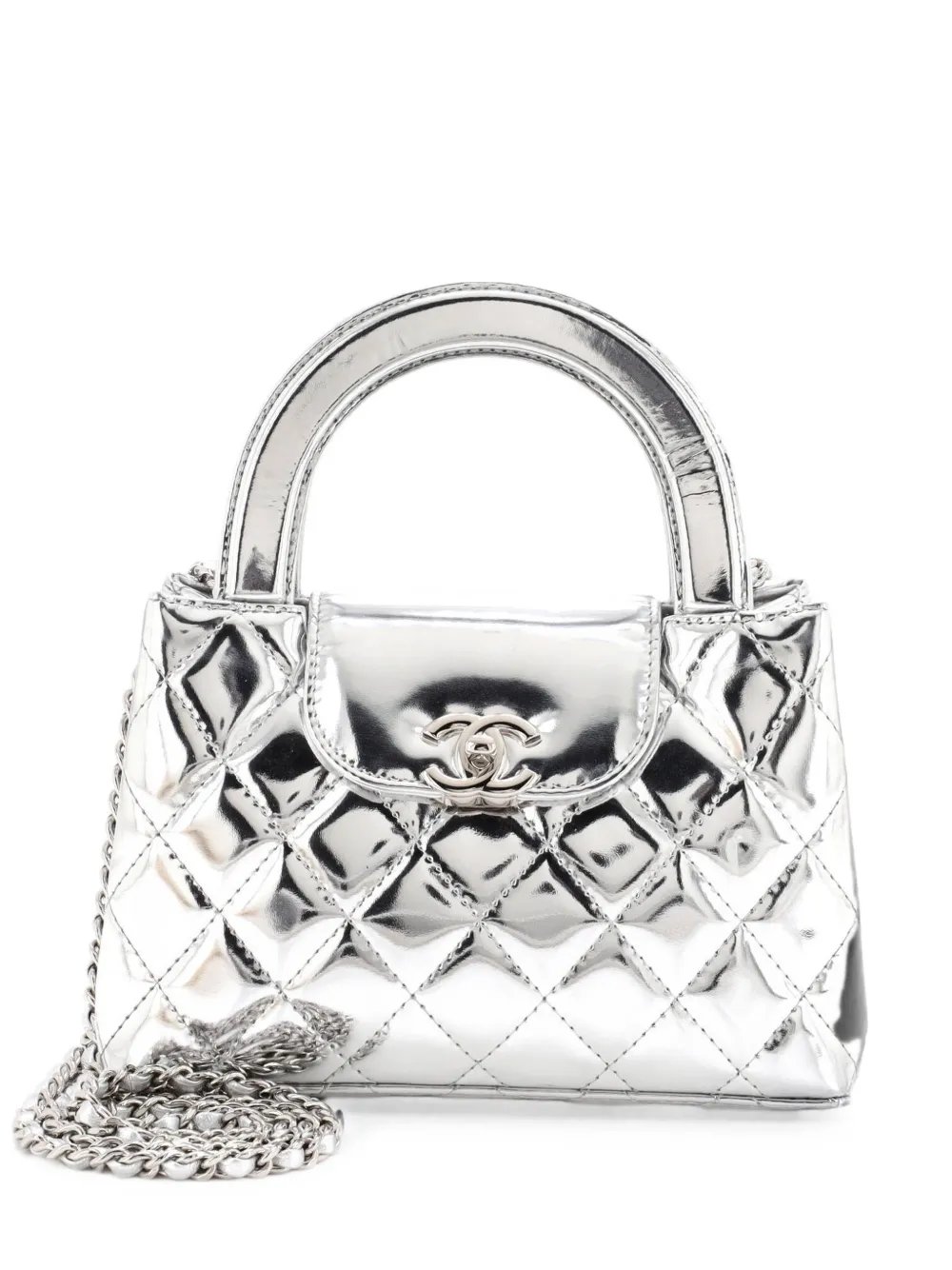 Kelly Top Handle Shopping Bag Quilted Metallic Lambskin Mini satchel