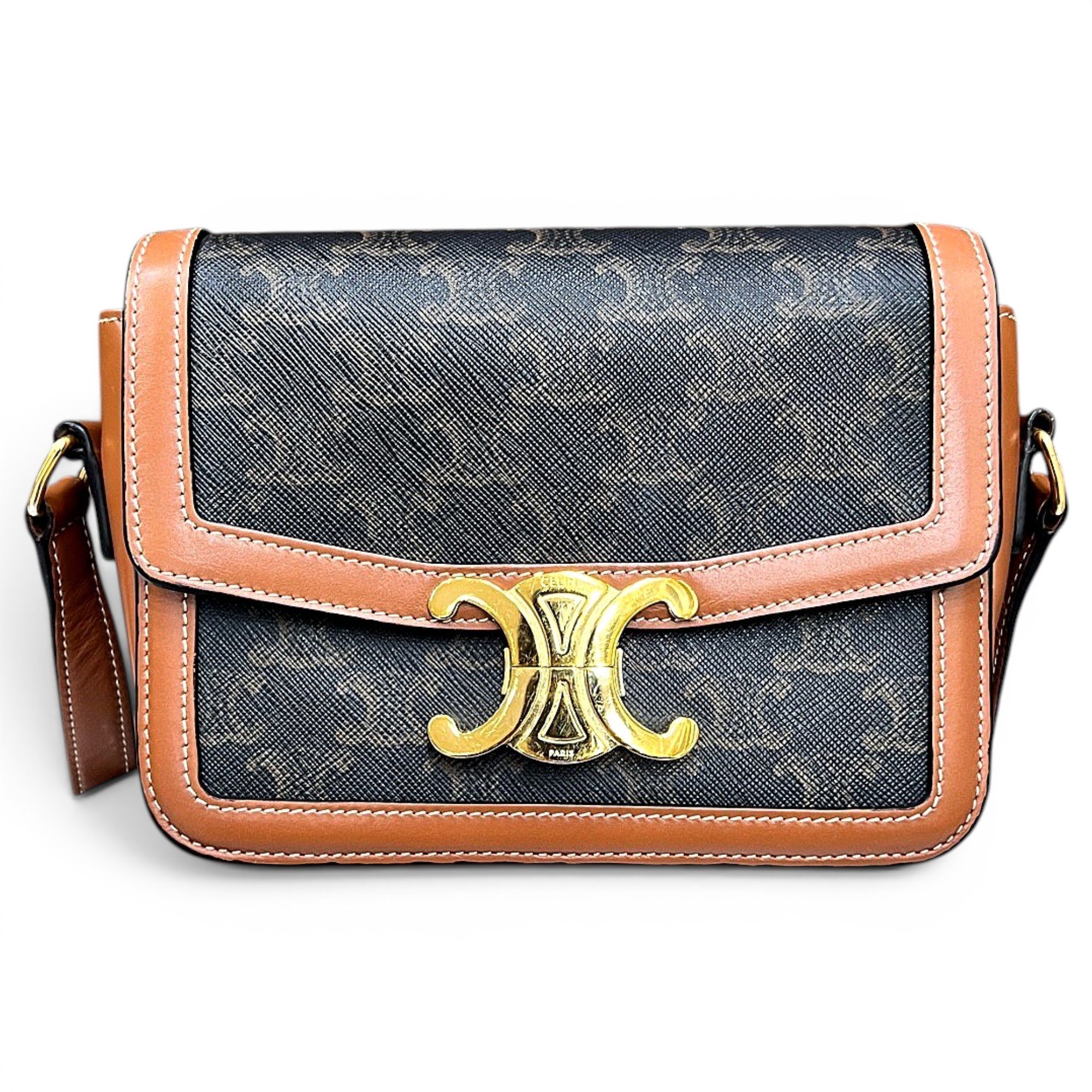Triomphe chain leather handbag