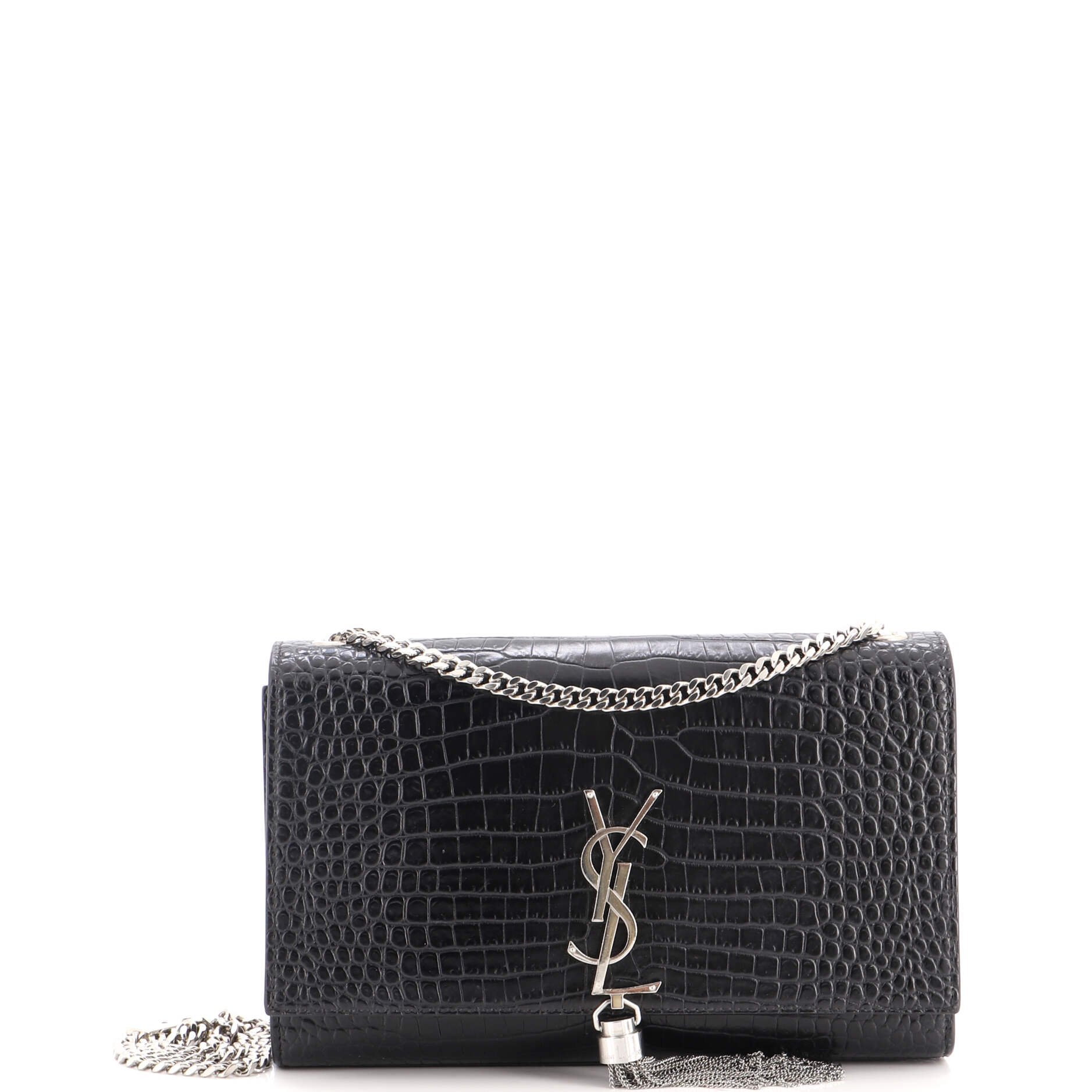 Classic Monogram Tassel Crossbody Bag Crocodile Embossed Leather Medium