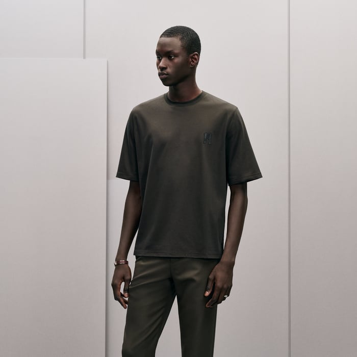 Kaki "H'Cheval" T-shirt With Leather Detail