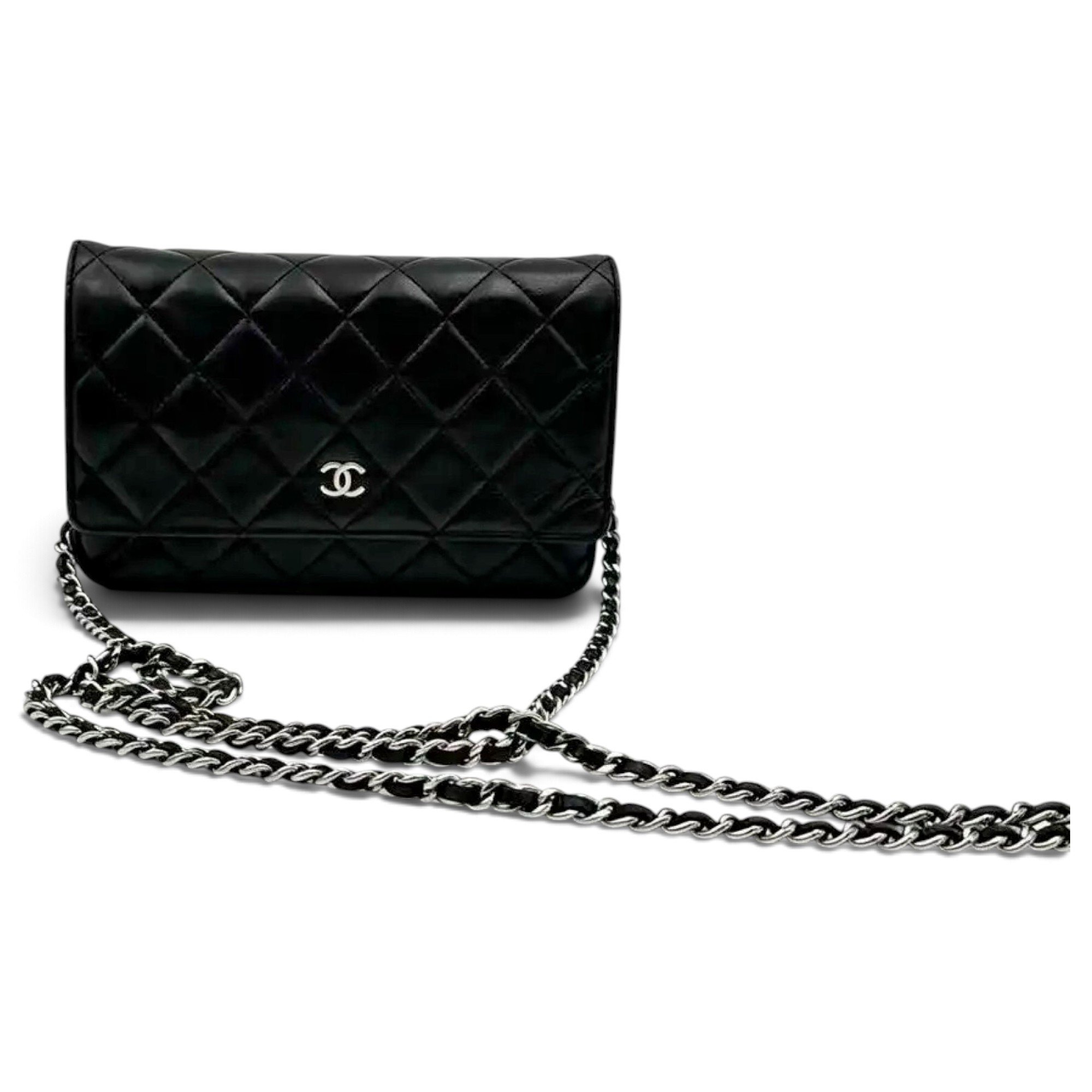 Trendy CC Wallet on Chain leather handbag