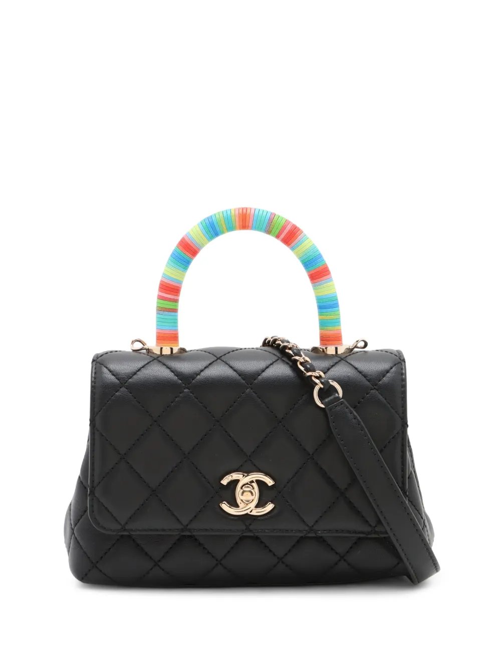 2021 Extra Mini Quilted Lambskin Rainbow Coco Top Handle Bag satchel