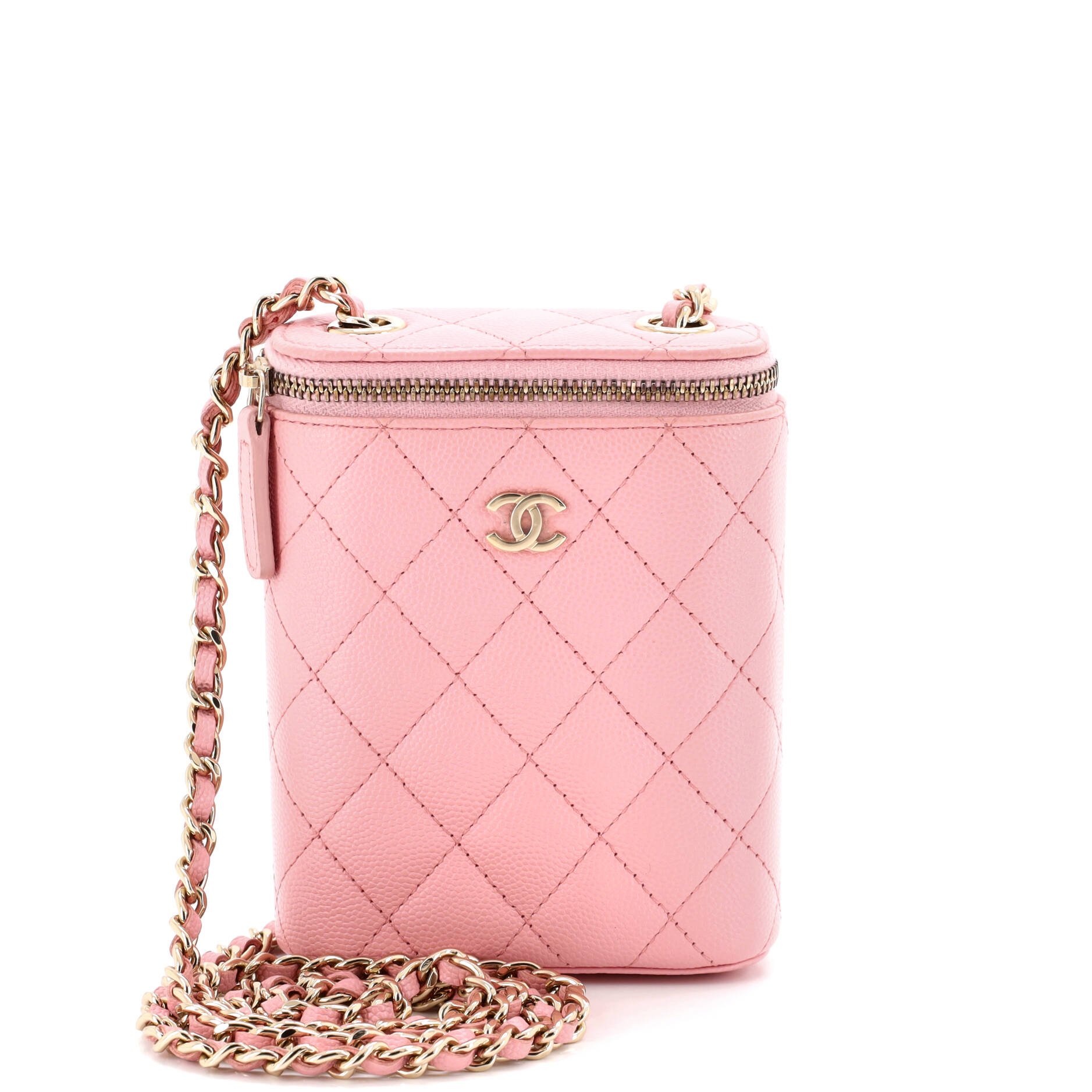 Vertical Classic Vanity Case with Chain Quilted Caviar Small