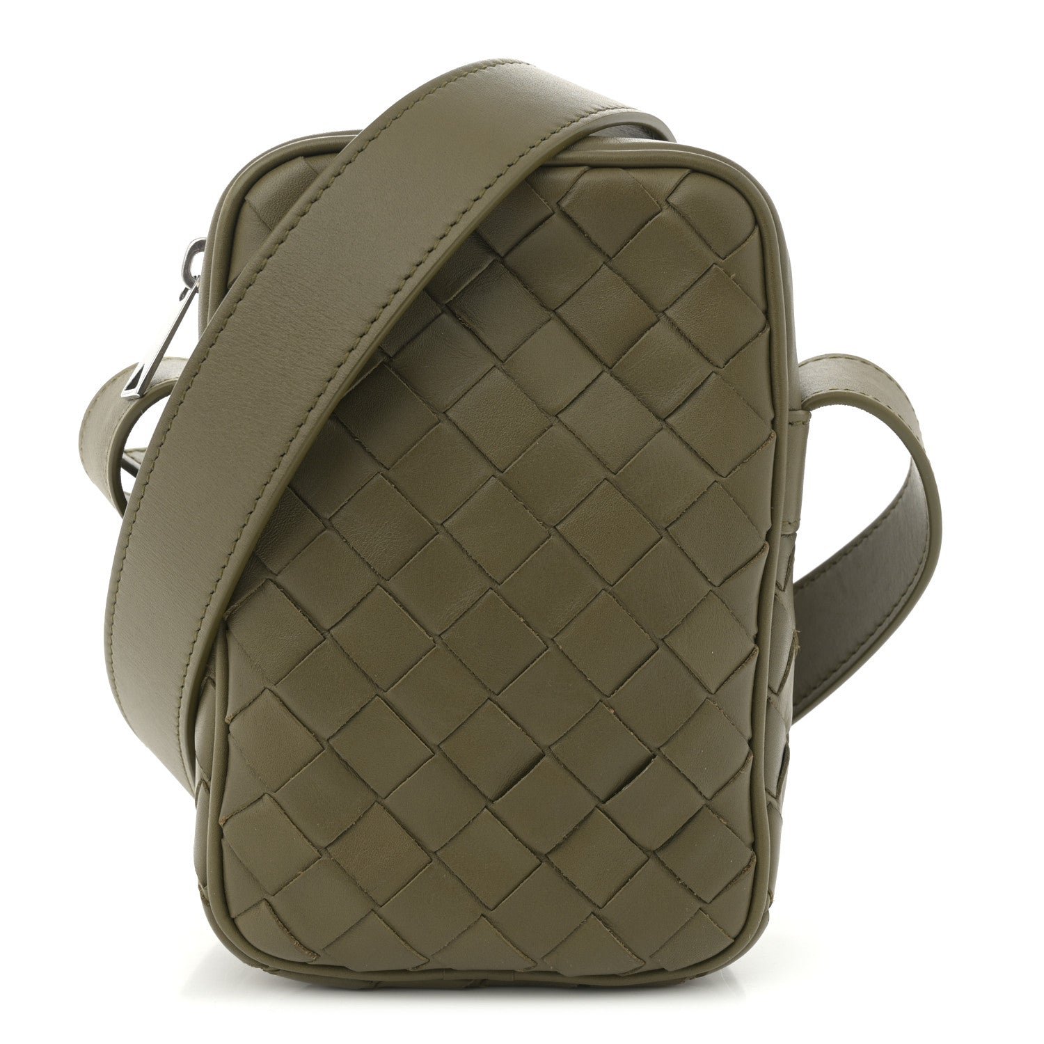 Bottega Veneta Calfskin Intrecciato Mini Cassette Phone Holder Crossbody Khaki