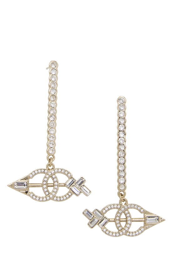 Gold Crystal 'CC' Arrow Earrings