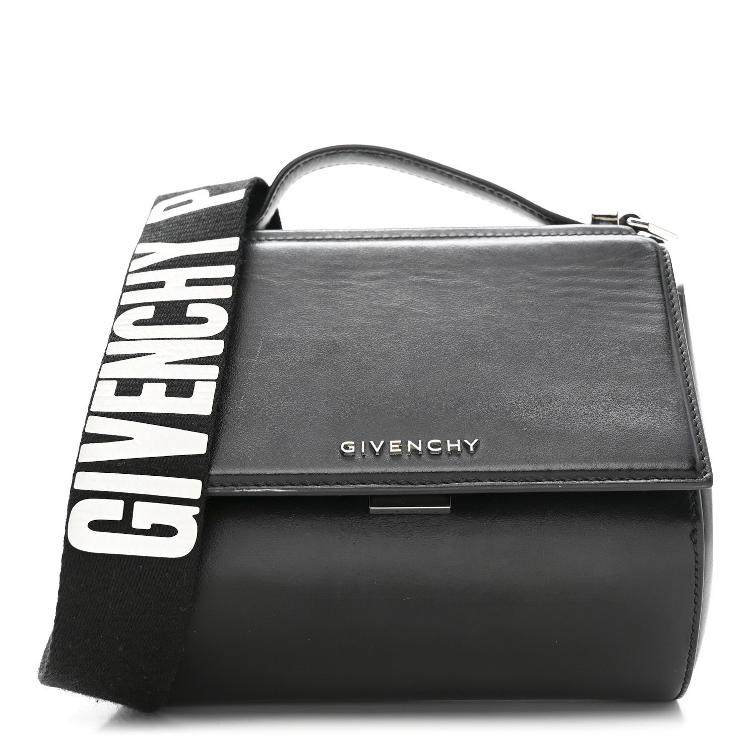 Givenchy Calfskin Mini Pandora Box Logo Strap Crossbody Bag Black