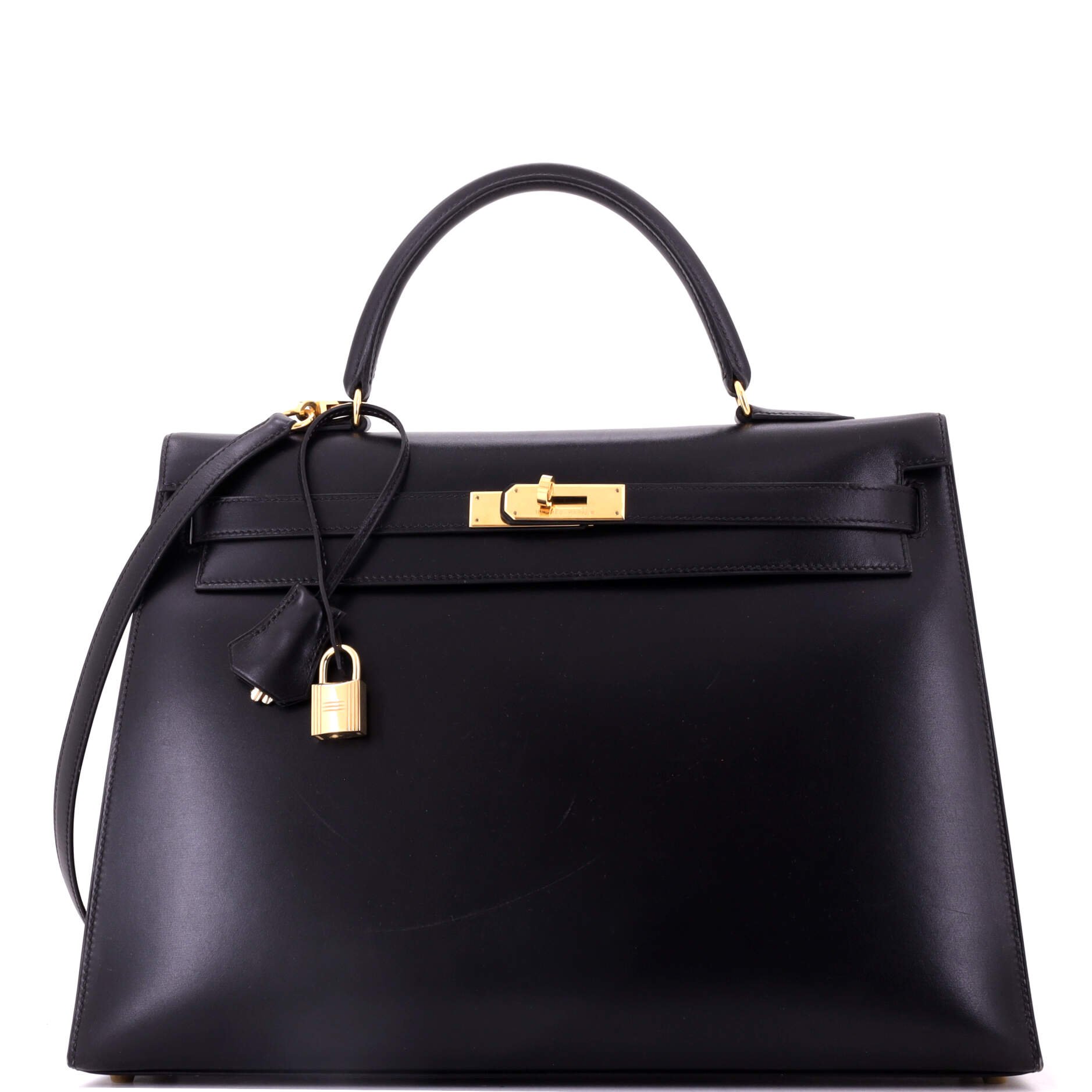 Kelly Handbag Noir Box Calf with Gold Hardware 35
