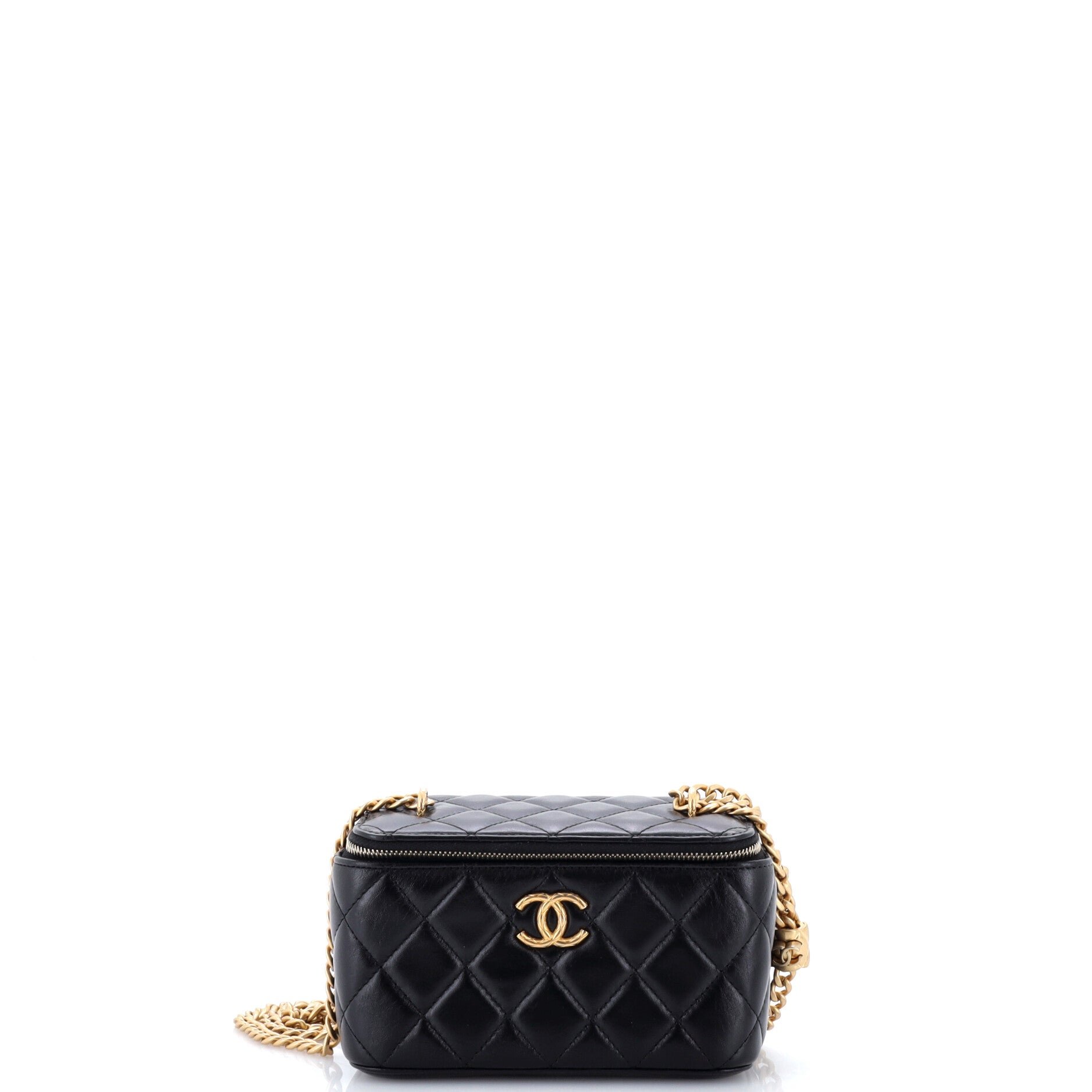 All Slide Long Vanity Case with Chain Quilted Lambskin Small