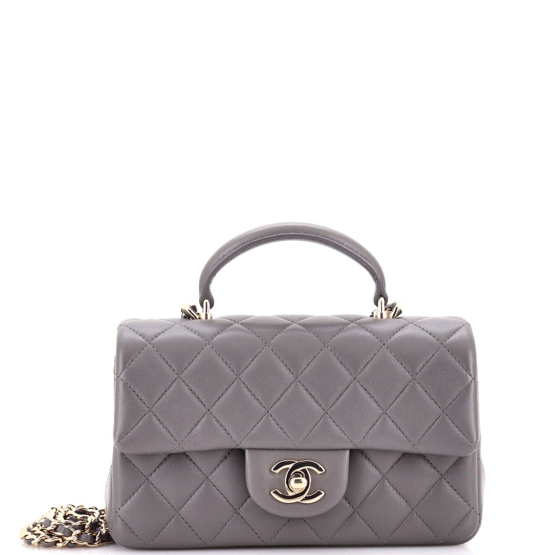 Chanel Classic Single Flap Top Handle Bag Quilted Lambskin Mini
