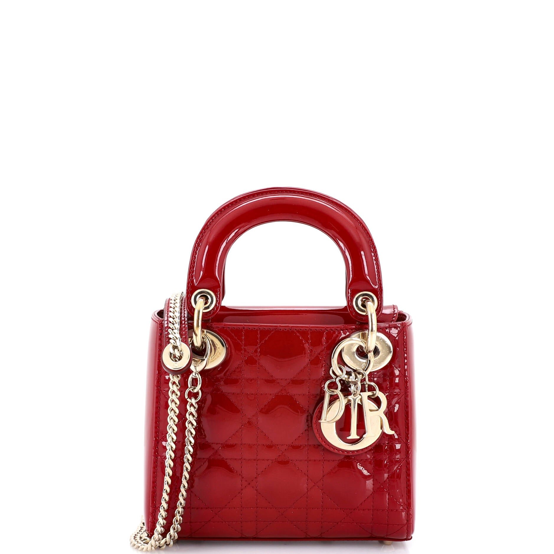 Lady Dior Chain Bag Cannage Quilt Patent Mini