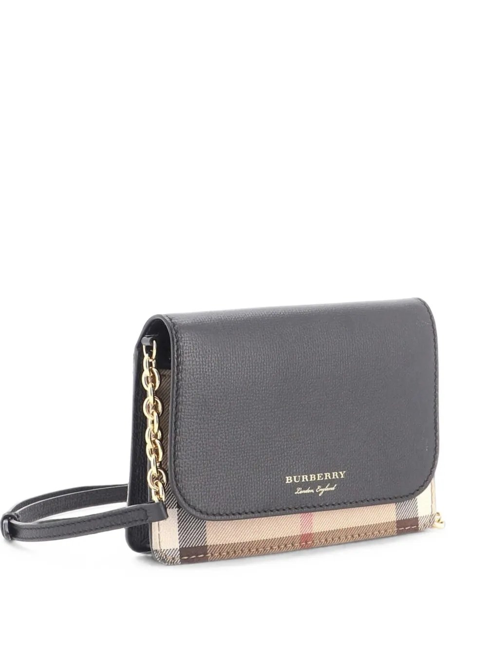 Burberry Hampshire Wallet on Chain Leather and House Check Canvas crossbody bag