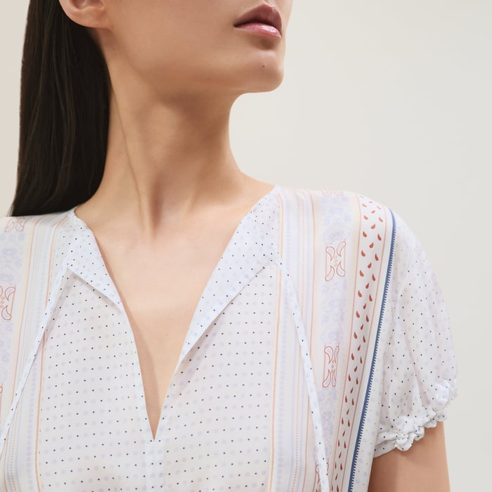 Blanc Sel "Guepards Et Palmettes Raye" Embroidered Bohemian Dress
