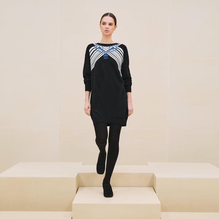 Noir Sweatshirt Embroidered Dress