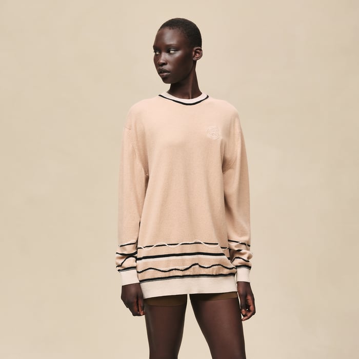 Beige Cajou "Ex-libris" Long-sleeve Tunic Sweater