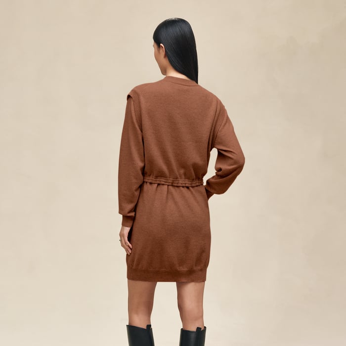 Marron Fauve Mid-length Cashmere Dress