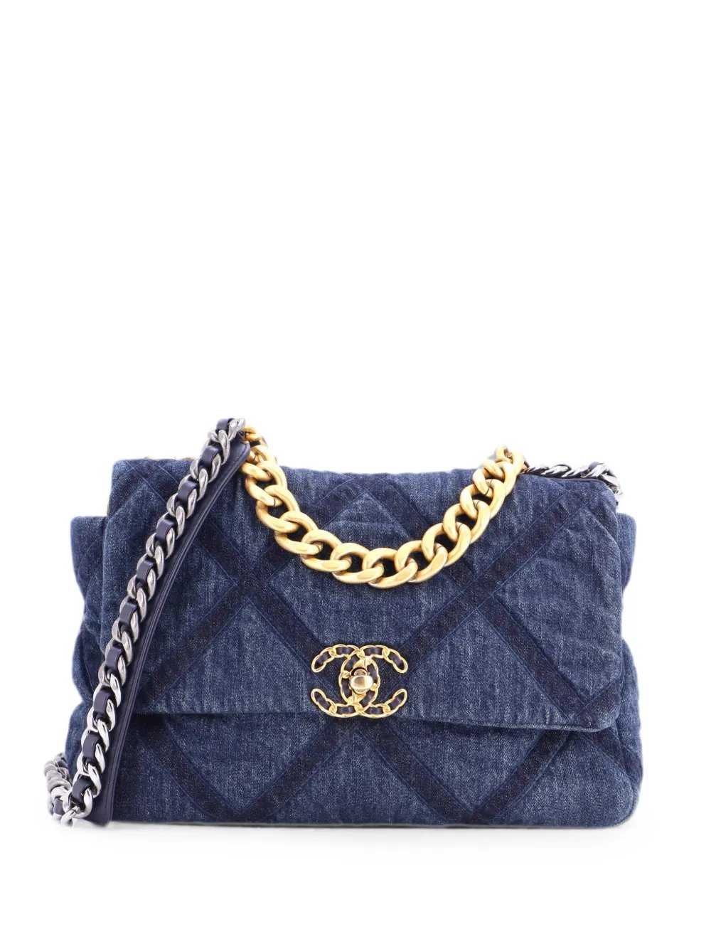 19 Flap Bag Quilted Denim Large shoulder bag
