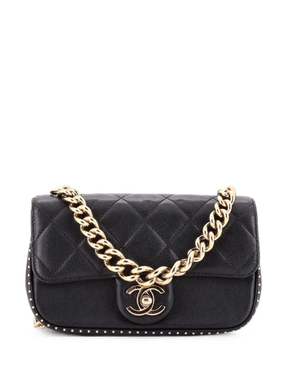 Chanel Chain Handle CC Flap Bag Quilted Caviar with Studded Detail Small shoulder bag