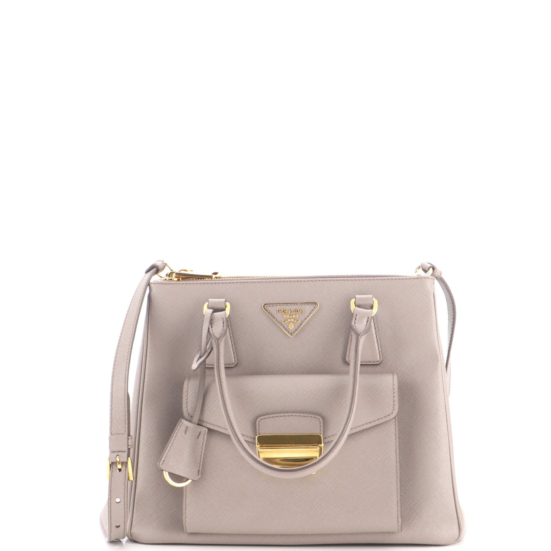 Front Pocket Double Zip Lux Tote Saffiano Leather Small