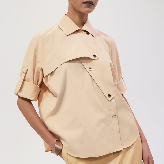 Beige Pyrite Asymmetric Shirt