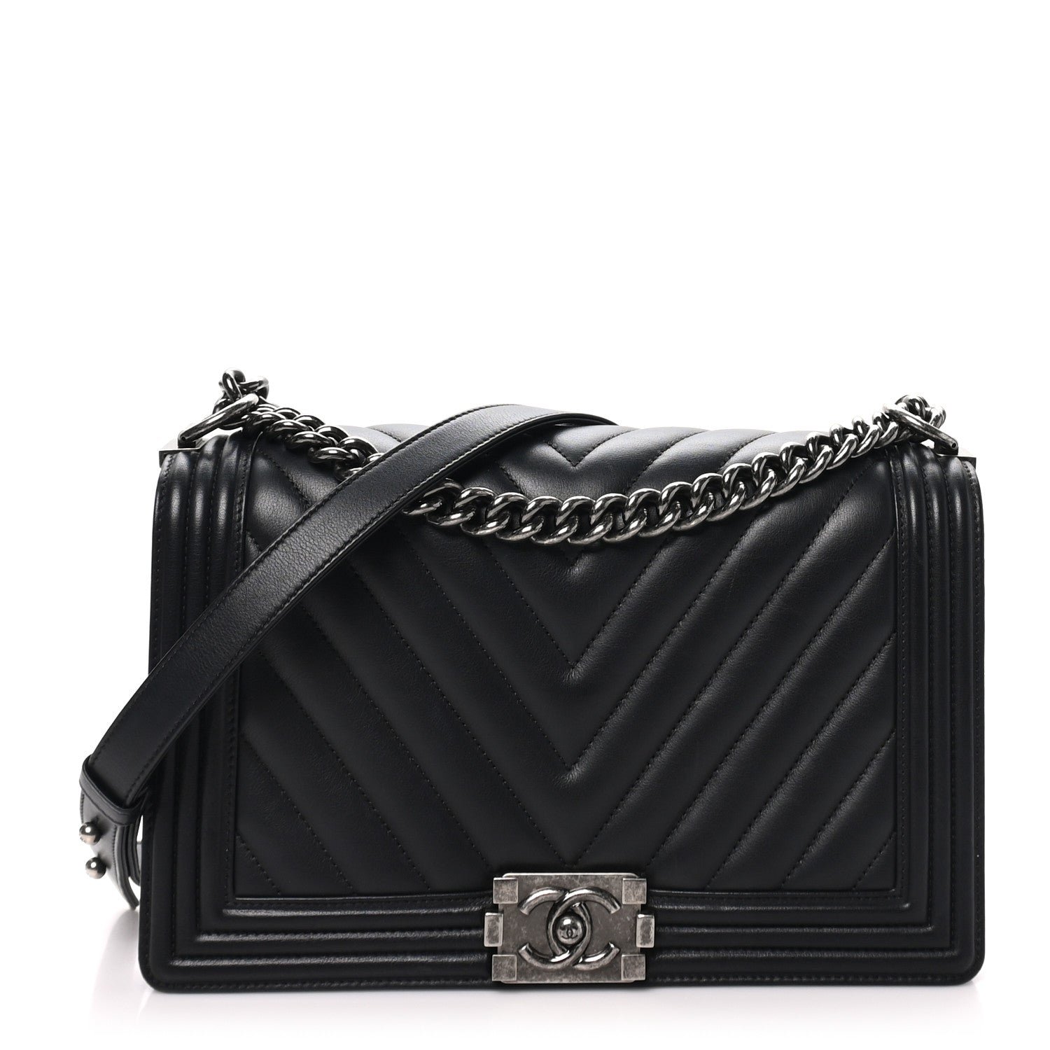 Chanel Lambskin Chevron Quilted New Medium Boy Flap Black