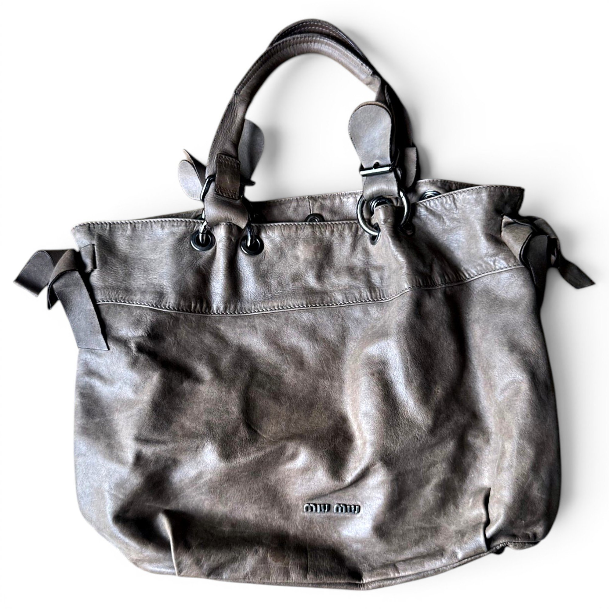 Bow bag leather handbag