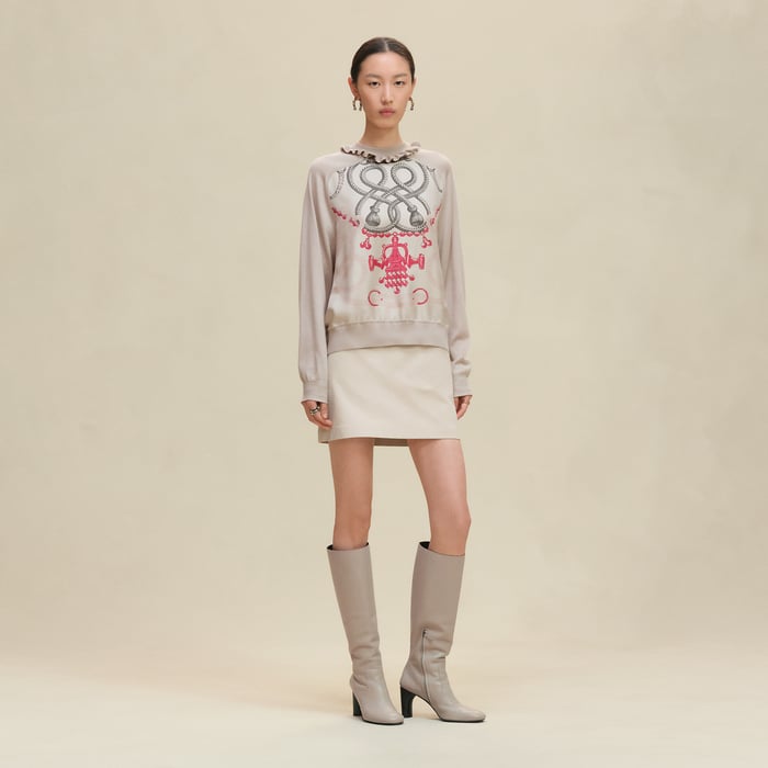 Beige Avoine "Palefroi Remix" Long-sleeve Twillaine Sweater