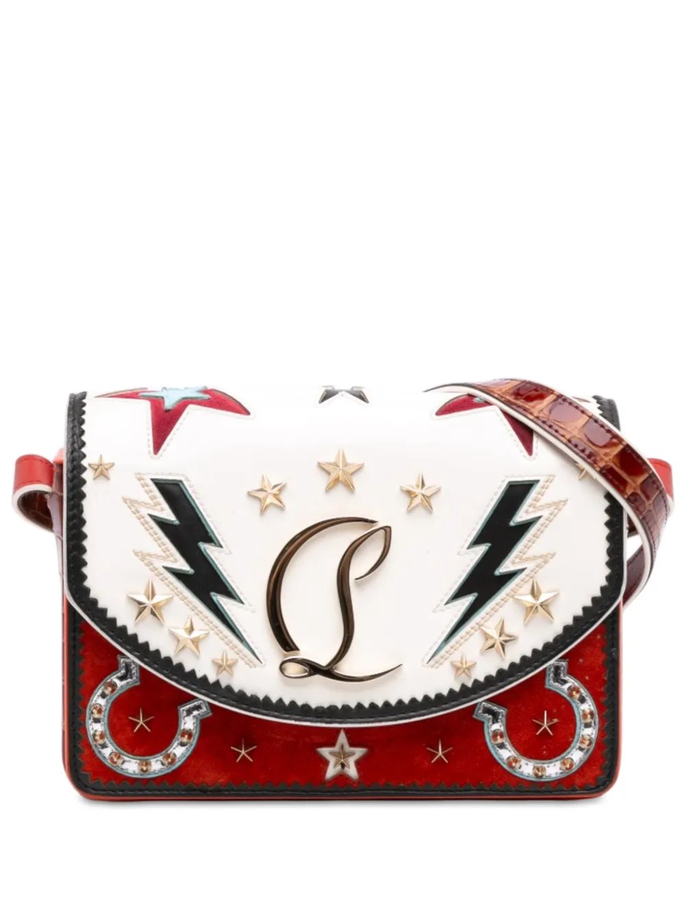 2010-2026 Small Croc Embossed Trimmed Crystal Embellished Leather Loubi54 Giddy crossbody bag