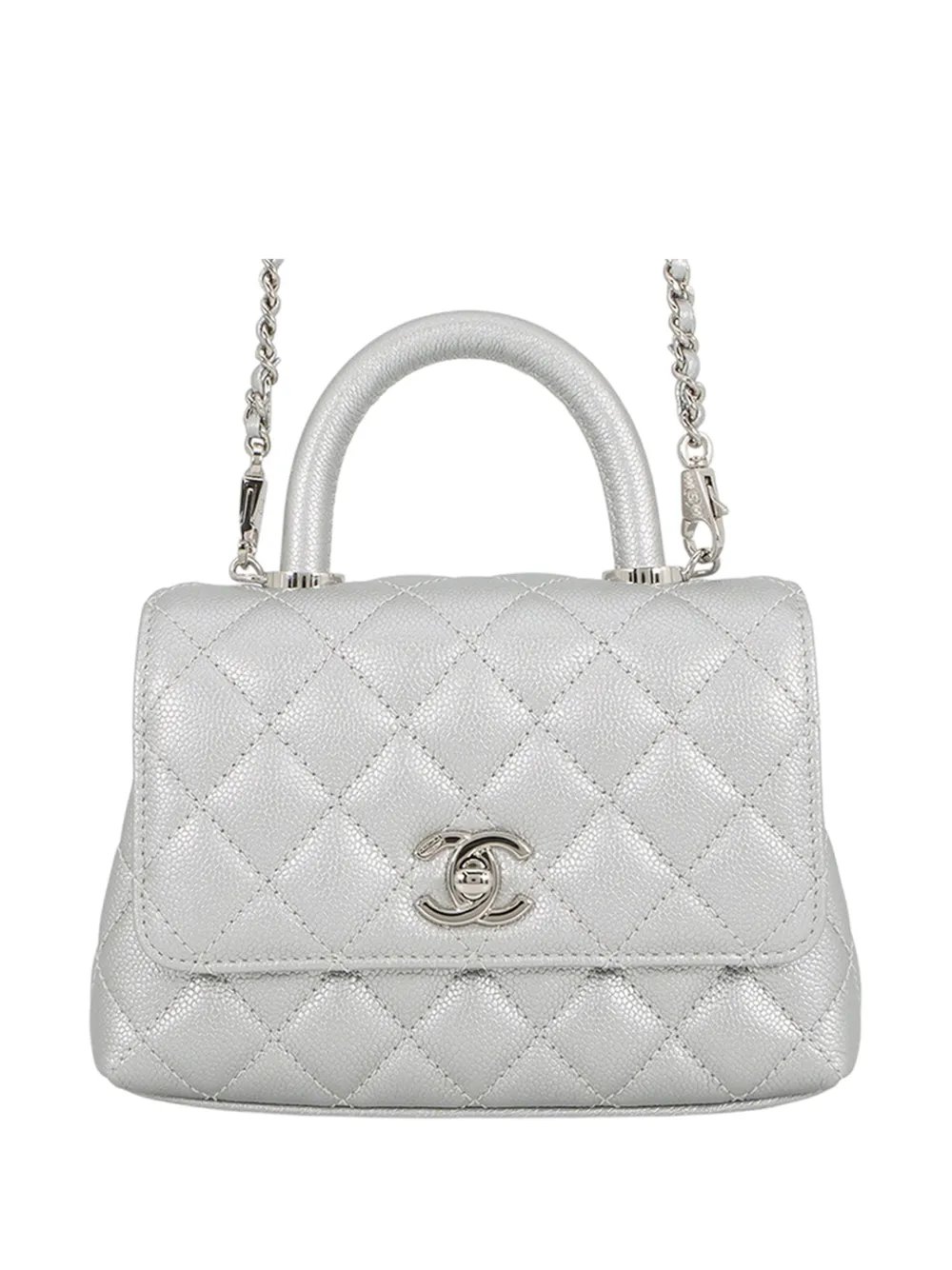 2021-2026 Extra Mini Metallic Quilted Caviar Coco Top Handle Bag satchel