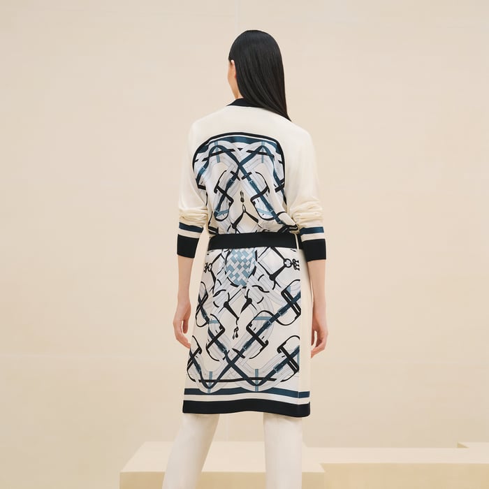 Blanc Naturel "Mors a Jouets Detoure" Long-sleeve Twillaine Cardigan