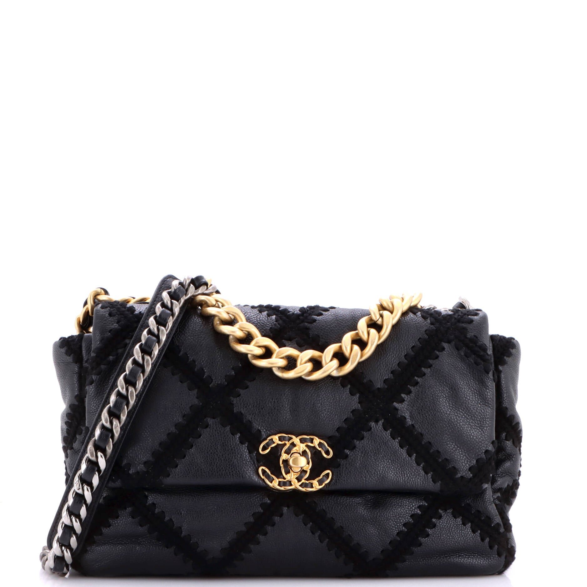 19 Flap Bag Crochet Quilted Calfskin Large