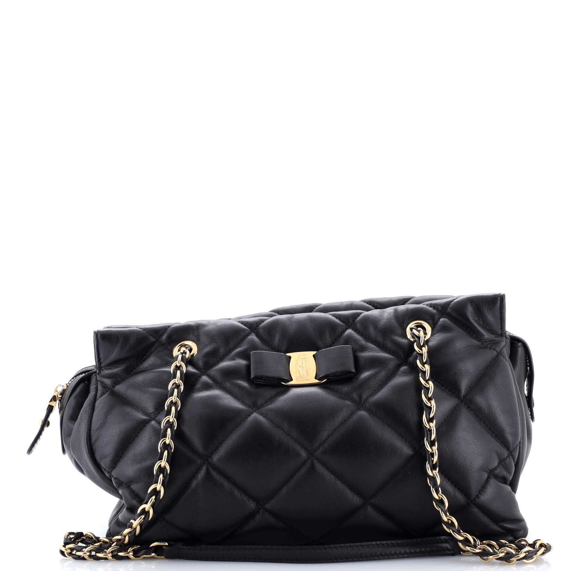 Salvatore Ferragamo Ginette Chain Shoulder Bag Quilted Leather Medium